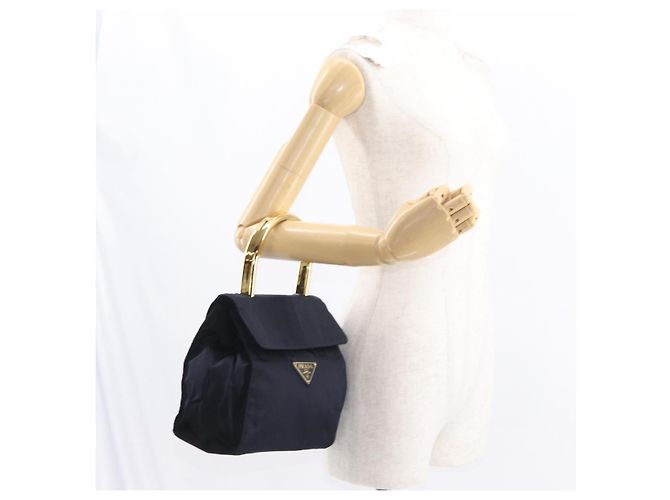 PRADA Borsa a mano in nylon blu navy oro Auth 160865 D'oro - vista 23