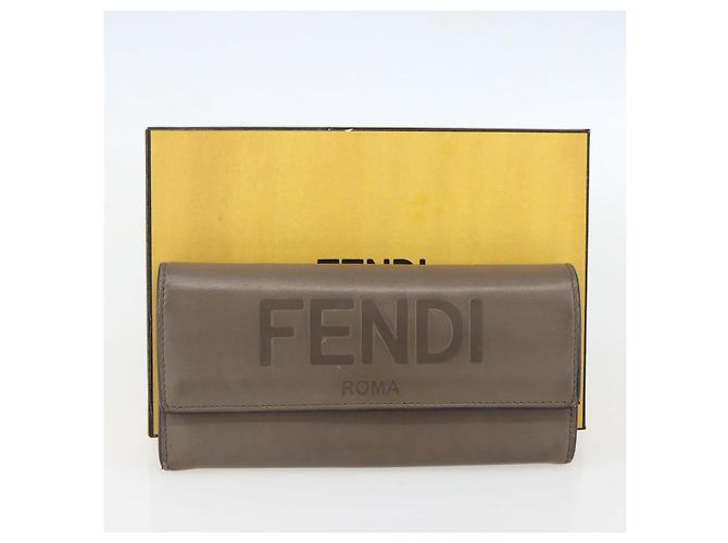 FENDI Continental Geldbörse aus grauem Leder mit Gold Auth 157935 Braun Golden - Ansicht 12