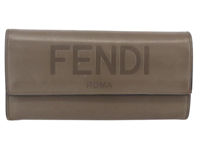 FENDI Continental Geldbörse aus grauem Leder mit Gold Auth 157935 Braun Golden - Ansicht 13