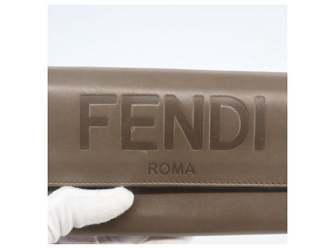 FENDI Continental Geldbörse aus grauem Leder mit Gold Auth 157935 Braun Golden - Ansicht 17