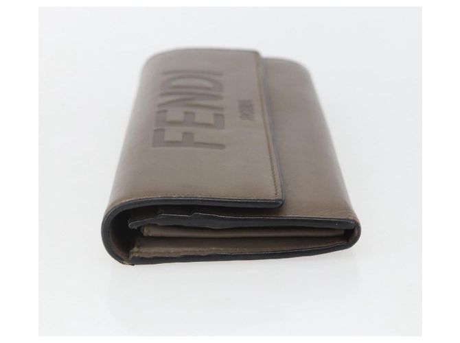 FENDI Continental Geldbörse aus grauem Leder mit Gold Auth 157935 Braun Golden - Ansicht 3