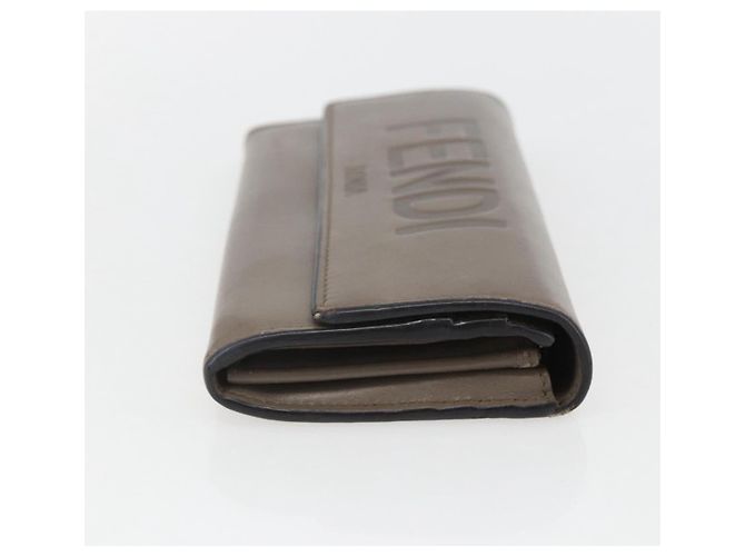 FENDI Continental Geldbörse aus grauem Leder mit Gold Auth 157935 Braun Golden - Ansicht 4