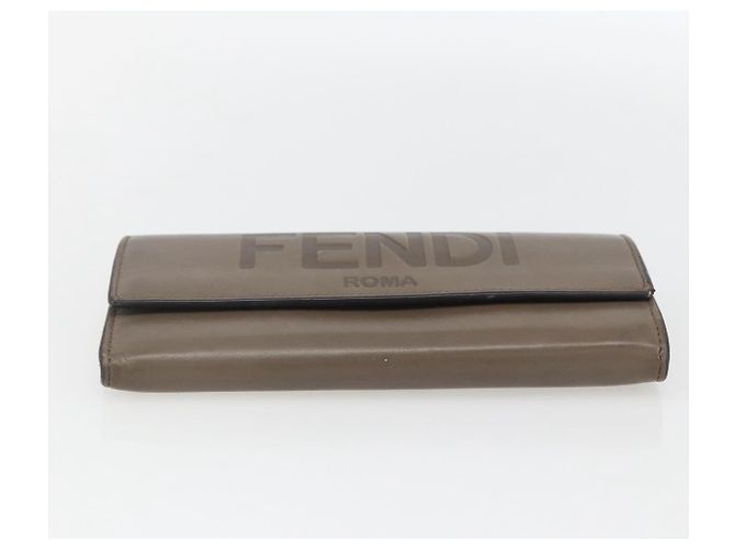 FENDI Continental Geldbörse aus grauem Leder mit Gold Auth 157935 Braun Golden - Ansicht 6