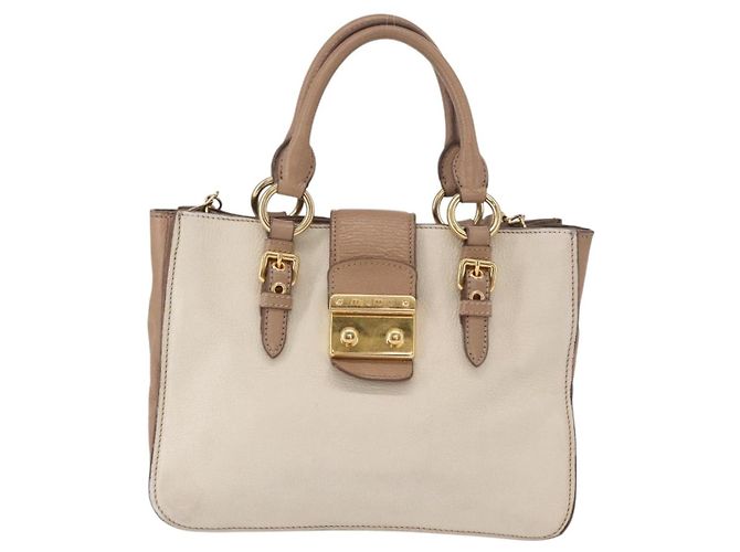 Borsa a mano Miu Miu Madras in pelle 2 vie beige oro Auth 157273 D'oro - vista 13