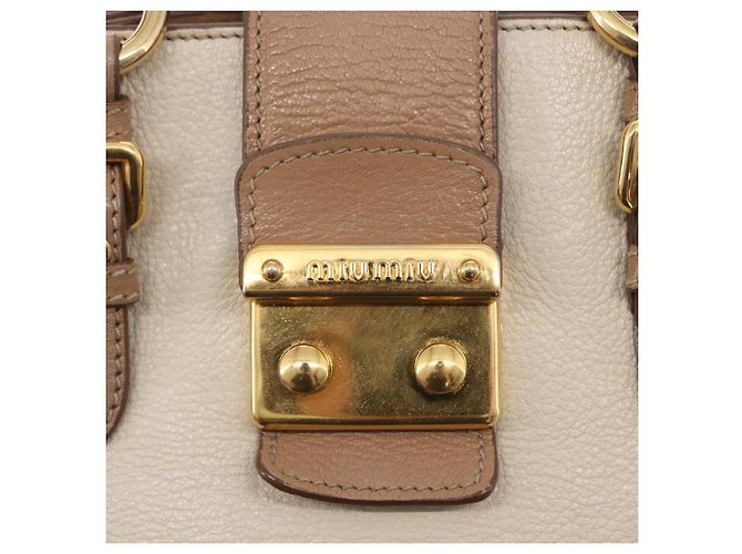 Borsa a mano Miu Miu Madras in pelle 2 vie beige oro Auth 157273 D'oro - vista 20