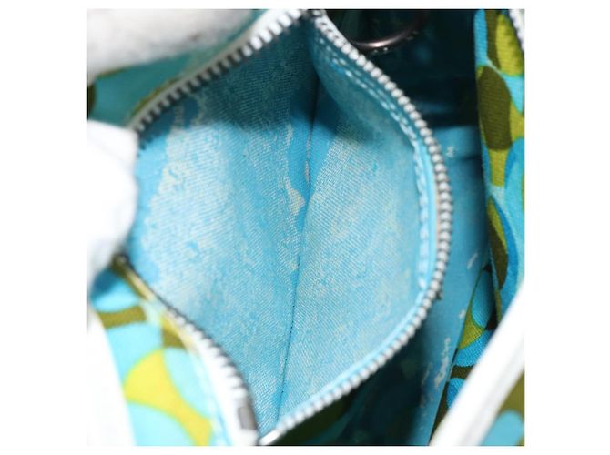Céline Borsa a Spalla CELINE Circle in Tela e Pelle Blu Verde Chiaro Auth 157872 - vista 11