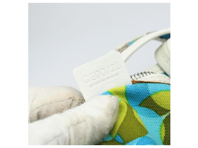 Céline Borsa a Spalla CELINE Circle in Tela e Pelle Blu Verde Chiaro Auth 157872 - vista 12