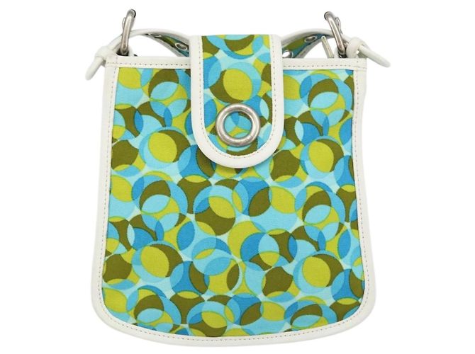 Céline Borsa a Spalla CELINE Circle in Tela e Pelle Blu Verde Chiaro Auth 157872 - vista 13