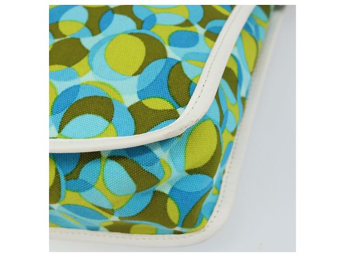 Céline Borsa a Spalla CELINE Circle in Tela e Pelle Blu Verde Chiaro Auth 157872 - vista 15