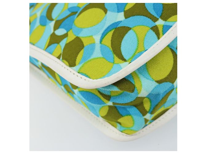 Céline Borsa a Spalla CELINE Circle in Tela e Pelle Blu Verde Chiaro Auth 157872 - vista 16