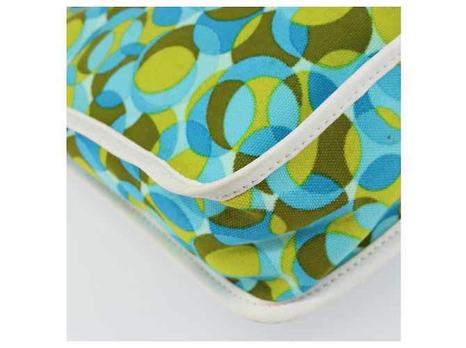 Céline Borsa a Spalla CELINE Circle in Tela e Pelle Blu Verde Chiaro Auth 157872 - vista 18