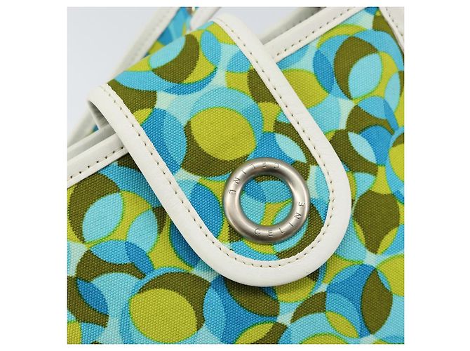 Céline Borsa a Spalla CELINE Circle in Tela e Pelle Blu Verde Chiaro Auth 157872 - vista 19