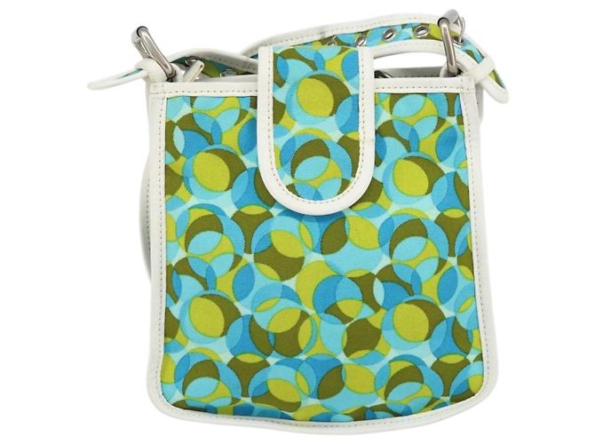 Céline Borsa a Spalla CELINE Circle in Tela e Pelle Blu Verde Chiaro Auth 157872 - vista 2