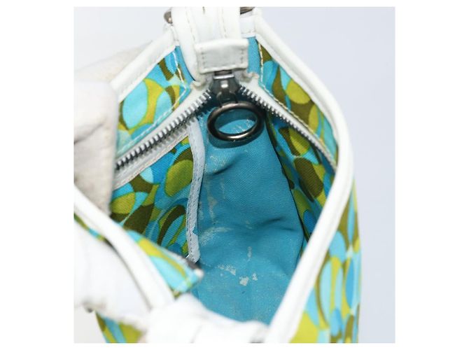 Céline Borsa a Spalla CELINE Circle in Tela e Pelle Blu Verde Chiaro Auth 157872 - vista 21