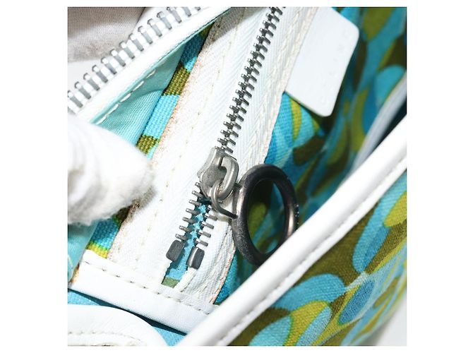 Céline Borsa a Spalla CELINE Circle in Tela e Pelle Blu Verde Chiaro Auth 157872 - vista 23