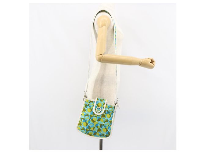 Céline Borsa a Spalla CELINE Circle in Tela e Pelle Blu Verde Chiaro Auth 157872 - vista 24
