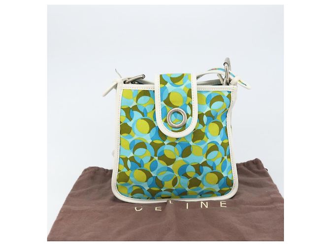 Céline Borsa a Spalla CELINE Circle in Tela e Pelle Blu Verde Chiaro Auth 157872 - vista 25