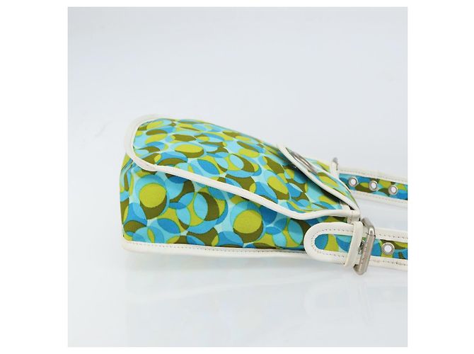 Céline Borsa a Spalla CELINE Circle in Tela e Pelle Blu Verde Chiaro Auth 157872 - vista 3