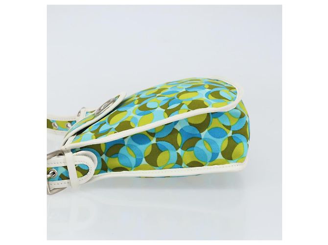 Céline Borsa a Spalla CELINE Circle in Tela e Pelle Blu Verde Chiaro Auth 157872 - vista 4
