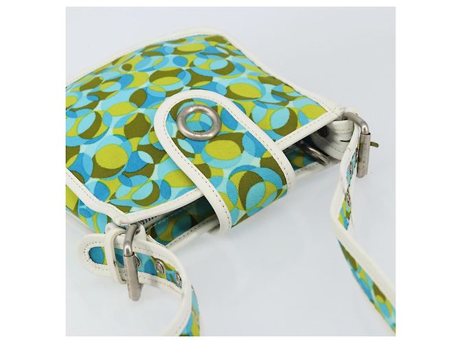 Céline Borsa a Spalla CELINE Circle in Tela e Pelle Blu Verde Chiaro Auth 157872 - vista 6