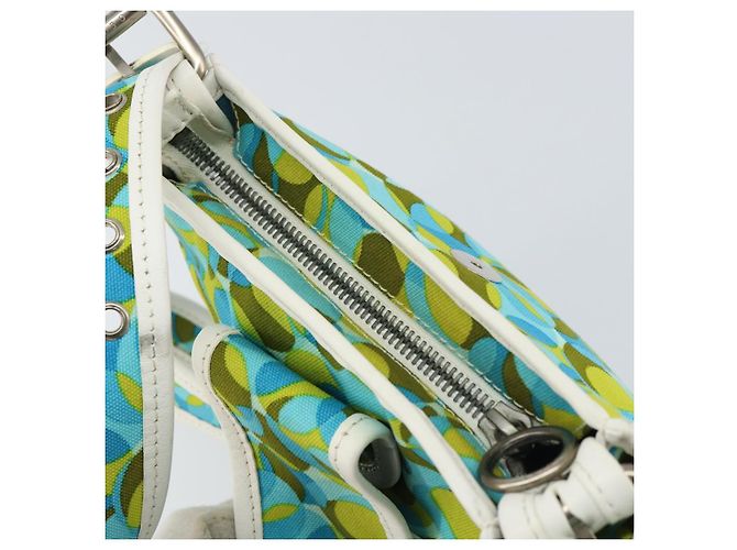 Céline Borsa a Spalla CELINE Circle in Tela e Pelle Blu Verde Chiaro Auth 157872 - vista 8