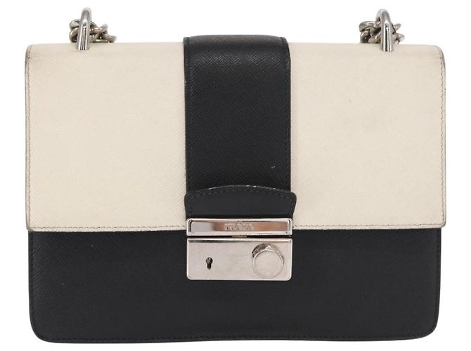 PRADA Schultertasche aus Leder mit Kette Weiß Silber Authentisch bs32042 - Ansicht 13