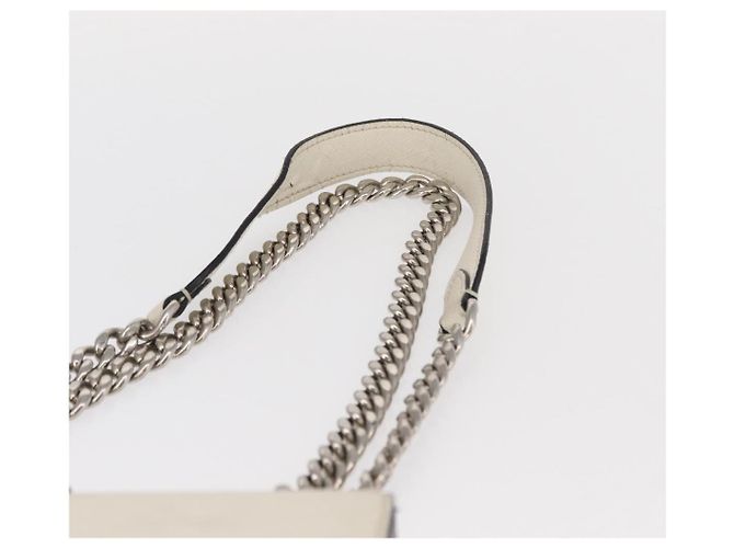 PRADA Schultertasche aus Leder mit Kette Weiß Silber Authentisch bs32042 - Ansicht 14