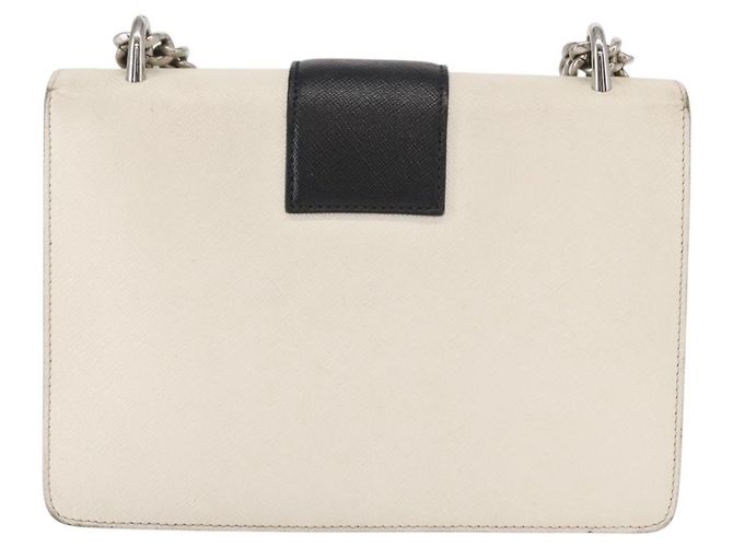 PRADA Schultertasche aus Leder mit Kette Weiß Silber Authentisch bs32042 - Ansicht 2