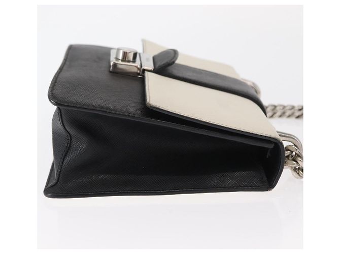PRADA Schultertasche aus Leder mit Kette Weiß Silber Authentisch bs32042 - Ansicht 3