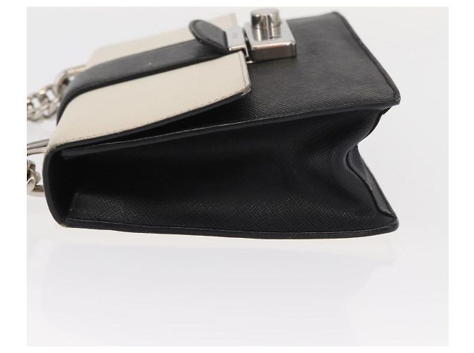 PRADA Schultertasche aus Leder mit Kette Weiß Silber Authentisch bs32042 - Ansicht 4
