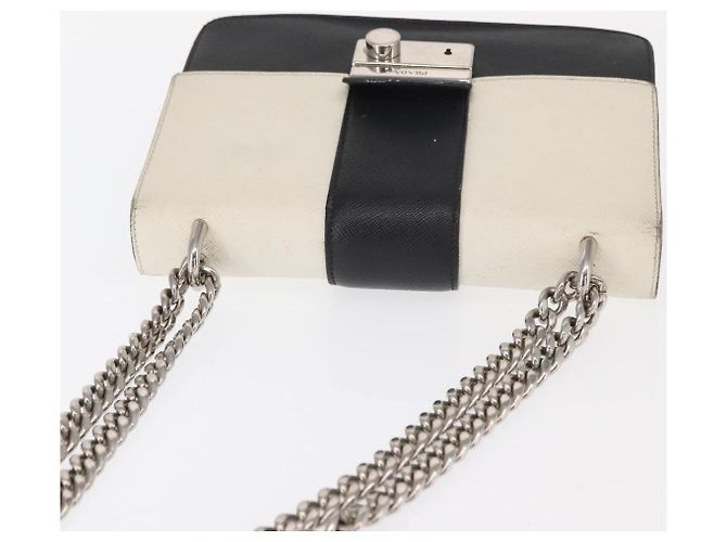 PRADA Schultertasche aus Leder mit Kette Weiß Silber Authentisch bs32042 - Ansicht 6