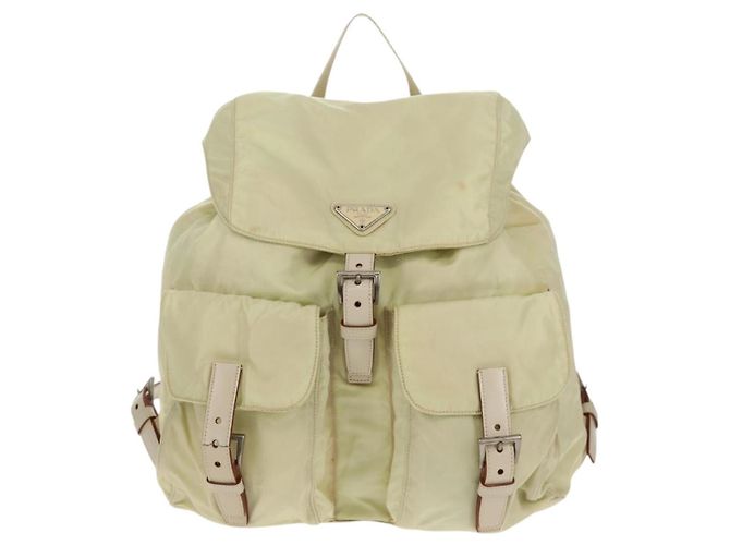 PRADA Backpack Nylon Beige Silver Auth 157776 Silvery - view 13
