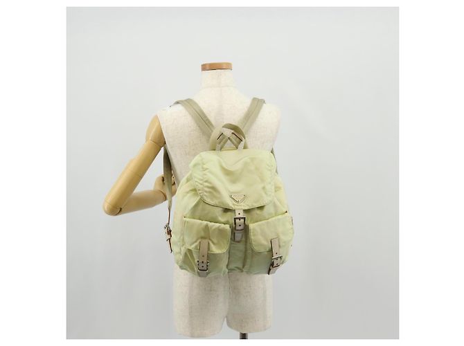 PRADA Backpack Nylon Beige Silver Auth 157776 Silvery - view 32