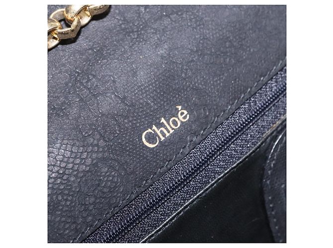 Chloé Borsa a Spalla con Catena Chloe in Camoscio Nero e Oro Auth BA9157 D'oro - vista 16
