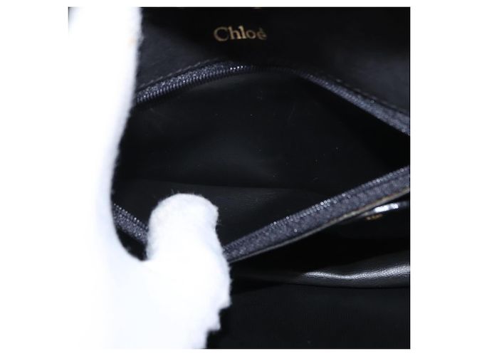 Chloé Borsa a Spalla con Catena Chloe in Camoscio Nero e Oro Auth BA9157 D'oro - vista 21