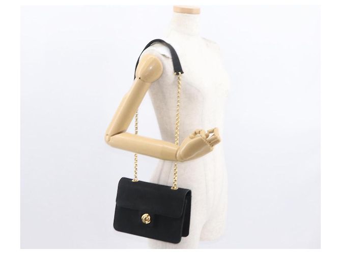 Chloé Borsa a Spalla con Catena Chloe in Camoscio Nero e Oro Auth BA9157 D'oro - vista 22