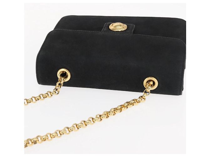 Chloé Borsa a Spalla con Catena Chloe in Camoscio Nero e Oro Auth BA9157 D'oro - vista 6