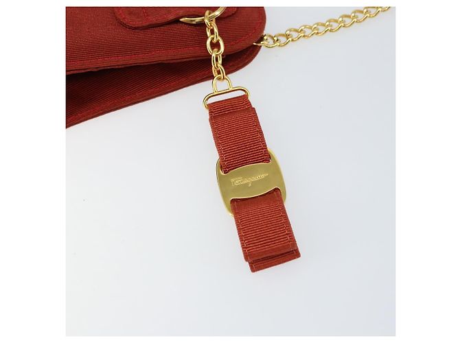 Borsa a spalla con catena Salvatore Ferragamo in nylon rosso e oro Auth 148536 D'oro - vista 14