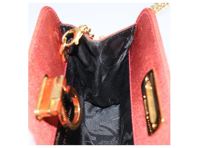 Borsa a spalla con catena Salvatore Ferragamo in nylon rosso e oro Auth 148536 D'oro - vista 18