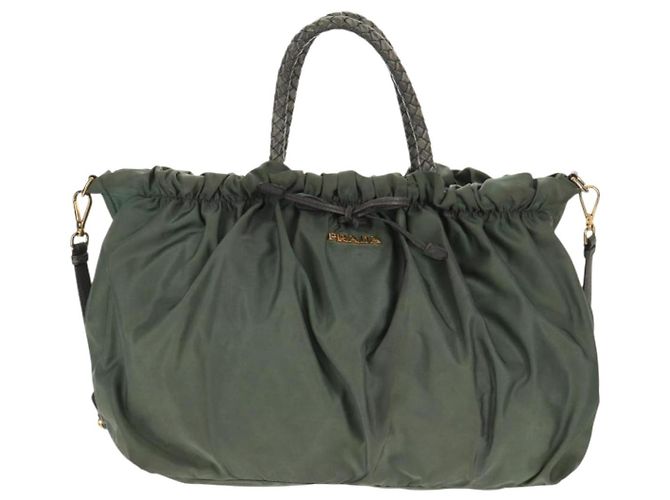 PRADA Sac à main Nylon 2 voies Vert Or Auth 157145 Doré - vue 13