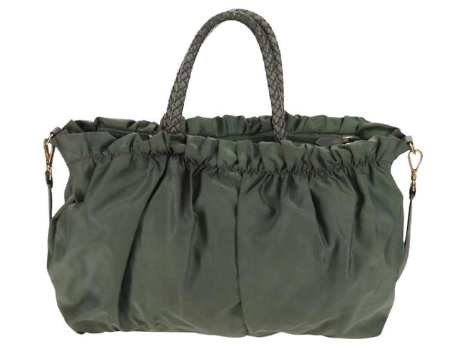 PRADA Sac à main Nylon 2 voies Vert Or Auth 157145 Doré - vue 2