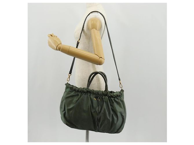 PRADA Sac à main Nylon 2 voies Vert Or Auth 157145 Doré - vue 28