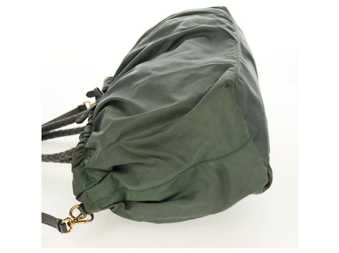 PRADA Sac à main Nylon 2 voies Vert Or Auth 157145 Doré - vue 3