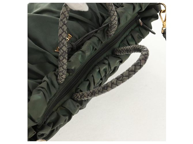 PRADA Sac à main Nylon 2 voies Vert Or Auth 157145 Doré - vue 6