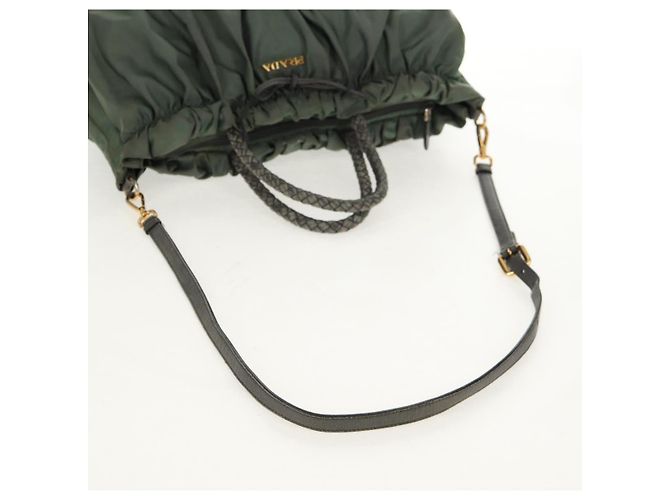 PRADA Sac à main Nylon 2 voies Vert Or Auth 157145 Doré - vue 9