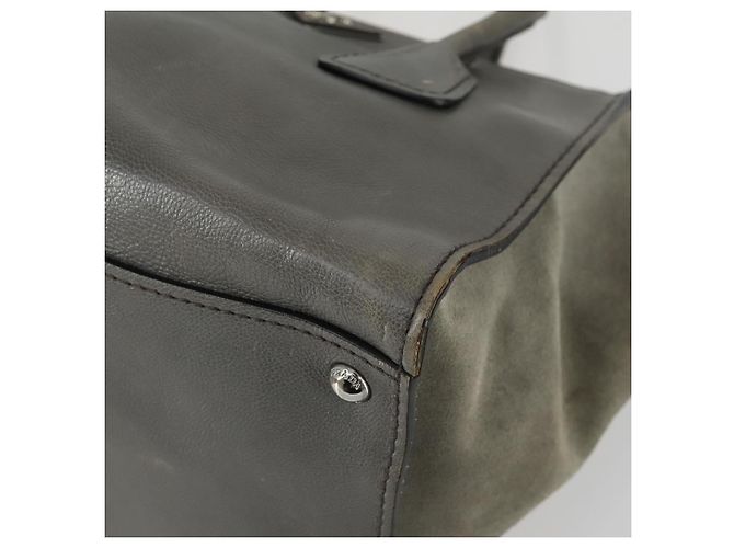 PRADA Borsa a Mano con Borchie in Pelle Scamosciata 2 in 1 Grigio Argento Auth BA8646 Marrone - vista 15