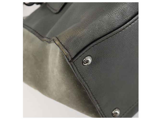 PRADA Borsa a Mano con Borchie in Pelle Scamosciata 2 in 1 Grigio Argento Auth BA8646 Marrone - vista 16