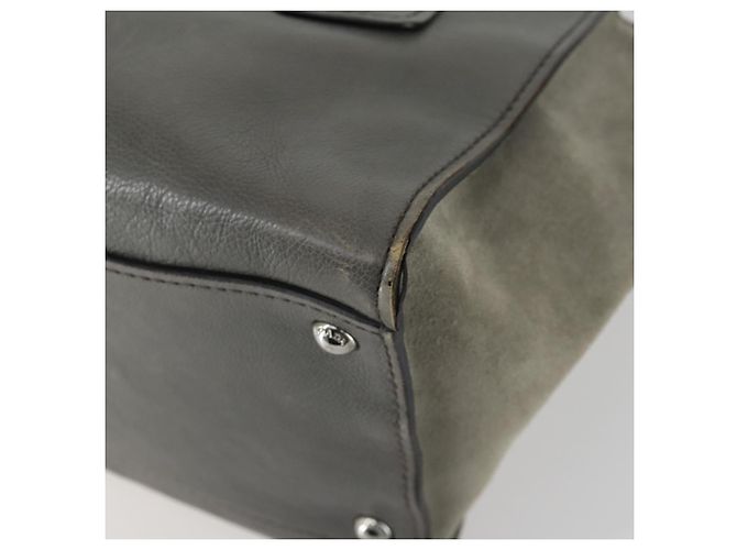 PRADA Borsa a Mano con Borchie in Pelle Scamosciata 2 in 1 Grigio Argento Auth BA8646 Marrone - vista 17