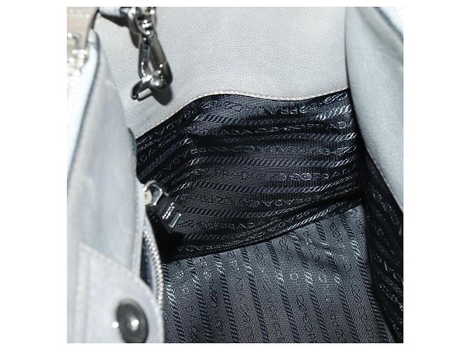 PRADA Borsa a Mano con Borchie in Pelle Scamosciata 2 in 1 Grigio Argento Auth BA8646 Marrone - vista 21