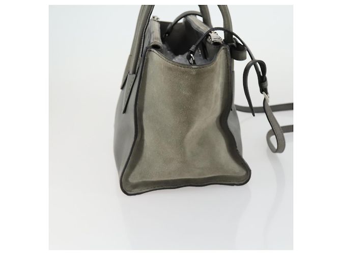 PRADA Borsa a Mano con Borchie in Pelle Scamosciata 2 in 1 Grigio Argento Auth BA8646 Marrone - vista 4